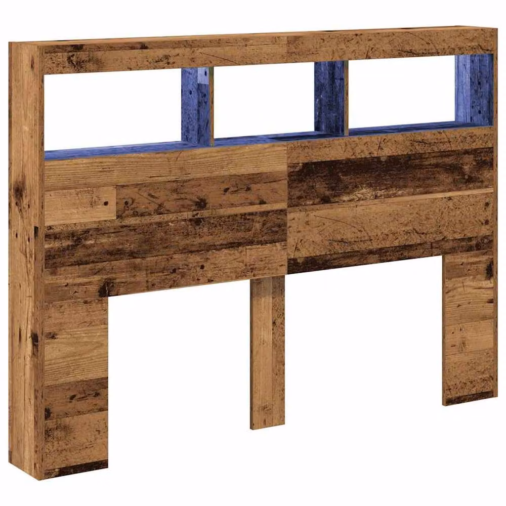 Berkfield Home Modern Headboard Cabinet with LED Lighting and USB Charging Port in Brown, W/D/H: 140 x 17 x 102 cm – 3