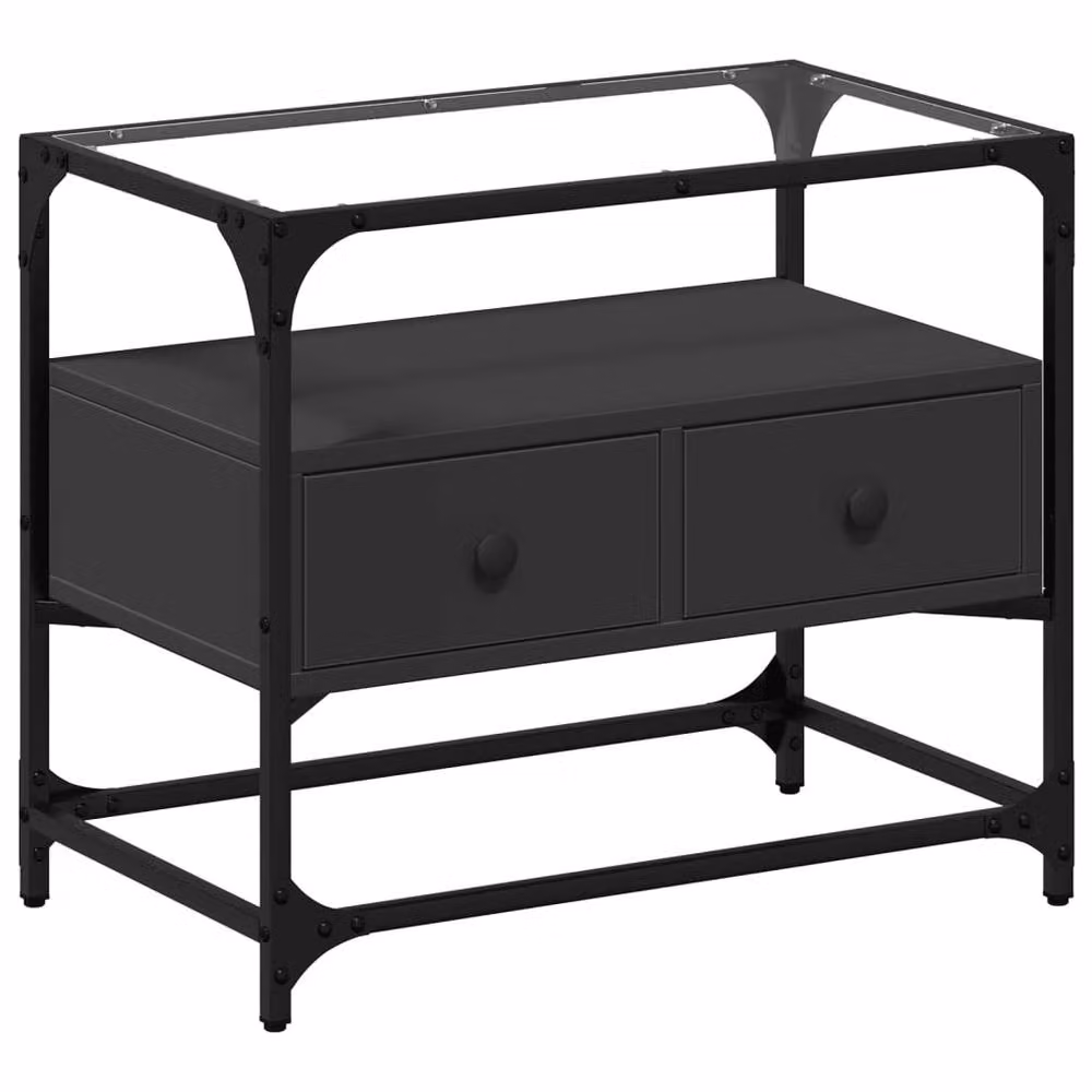 Berkfield Home Black TV Cabinet with Glass Top and Engineered Wood W/D/H: 60 x 35 x 51 cm – 3