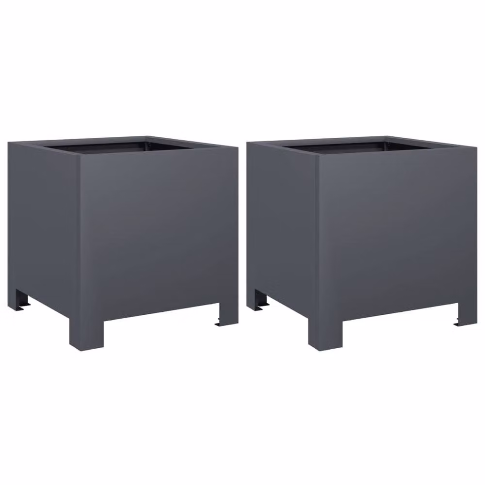 Berkfield Home Steel Garden Planter Tubs, 2 Pack, Anthracite Grey, W/D/H: 30 x 30 x 30 cm – 2