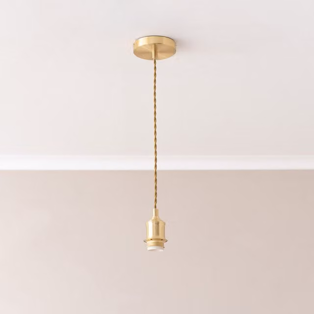 ValueLights Shaw Adjustable Single Pendant Ceiling Lampholder in Brushed Gold Metal with E27 Socket