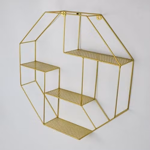 SPOT ON DEALZ Modern Gold Hexagon Wall Shelf with Matt Metal Round Tube Design – 1