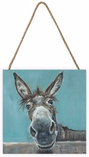 Louise Brown Well Hello There Mid Blue Wooden Hanging Wall Plaque
