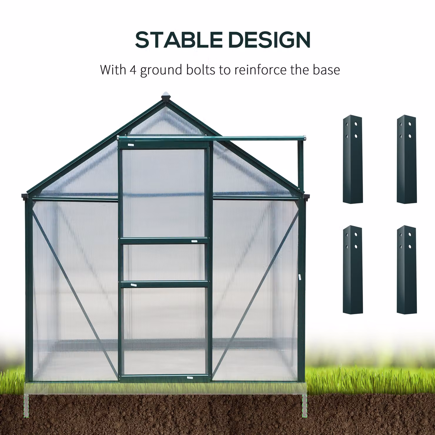 Outsunny Large Walk-In Greenhouse with Aluminium Frame and Sliding Door, Green and Transparent, W/D/H: 183 x 244 x 201 cm – 4