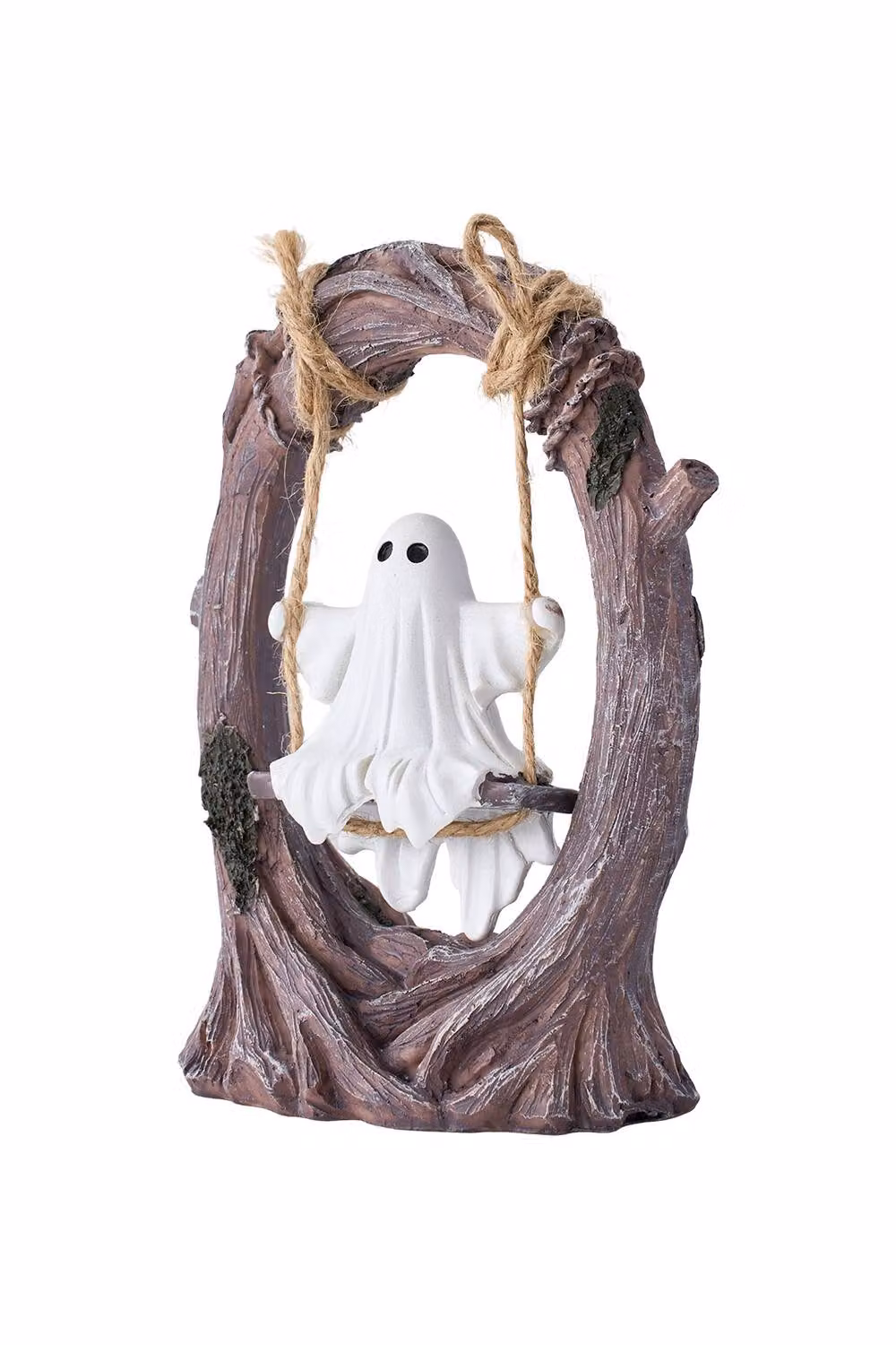 Living and Home Halloween Ghost on Tree Swing Tabletop Figurine in Brown and White – 2