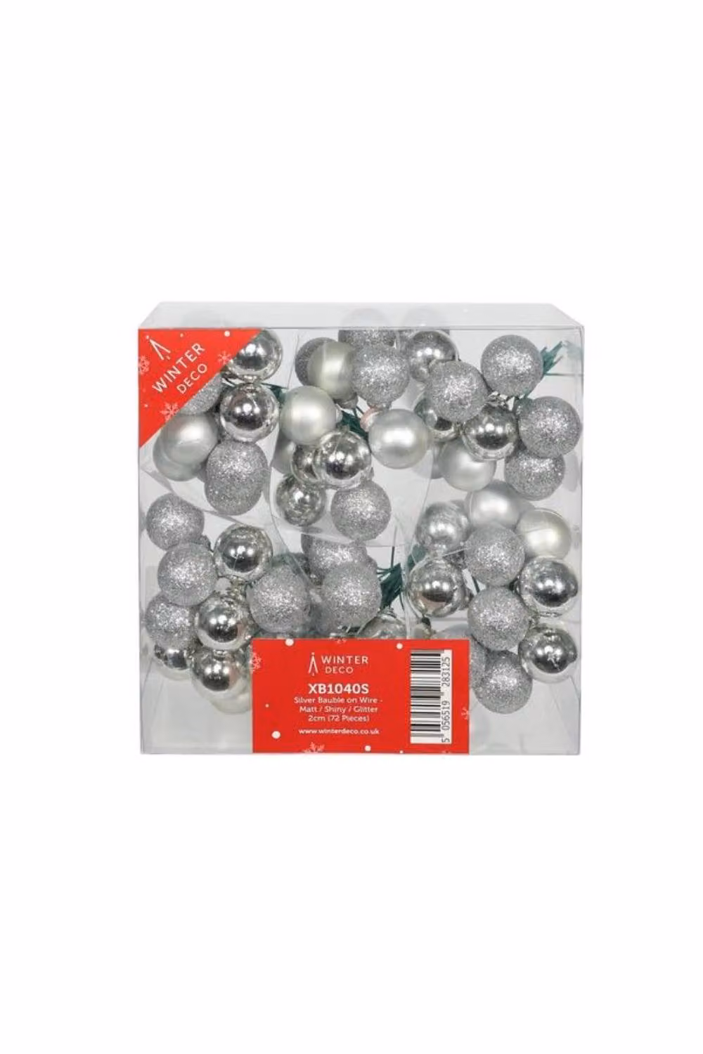 KDMD Silver Christmas Baubles on Wire with Matt and Shiny Glitter Finish, 72 Pack – 2