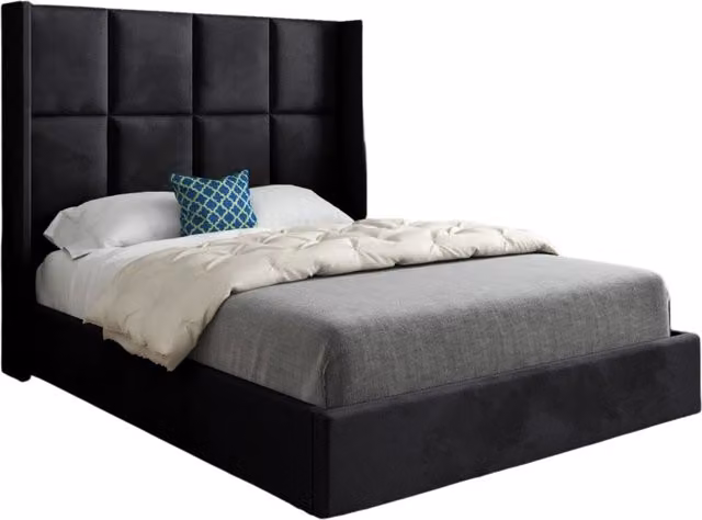 Casani Modern Upholstered Velvet Bed Frame in Black, W/D/H: 90 x 190 x 137 cm