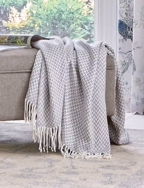Laura Ashley Home Arya Grey Mix Geometric Woven Throw with Fringes