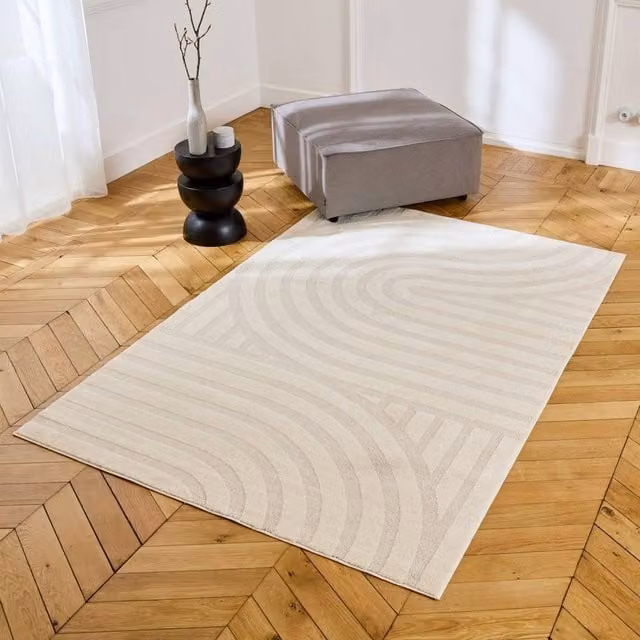 sweeek Round Interior Rug with Beige Cream Arches, Diameter: 100 cm