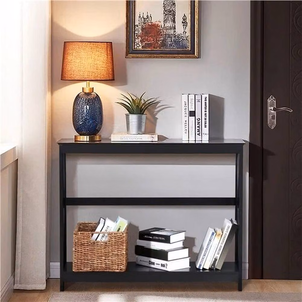 EONLION Black Lacquered Console Table and Narrow Sofa Table, W: 100 cm, H: 81 cm, D: 30 cm – 5
