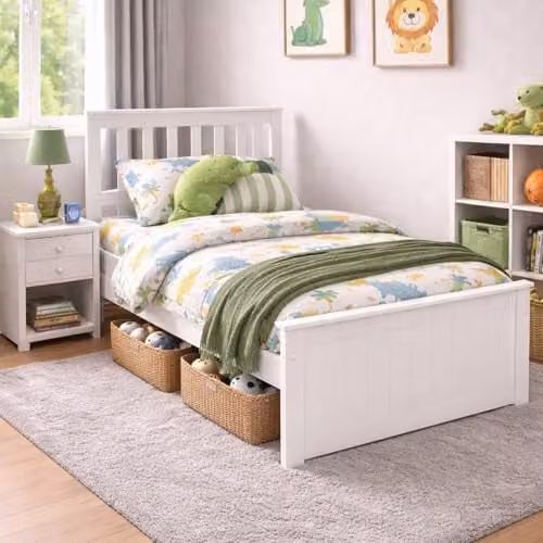 Bedmaster Rio White Wooden Kids Single Bed W/D/H: 198 x 90 x 30 cm