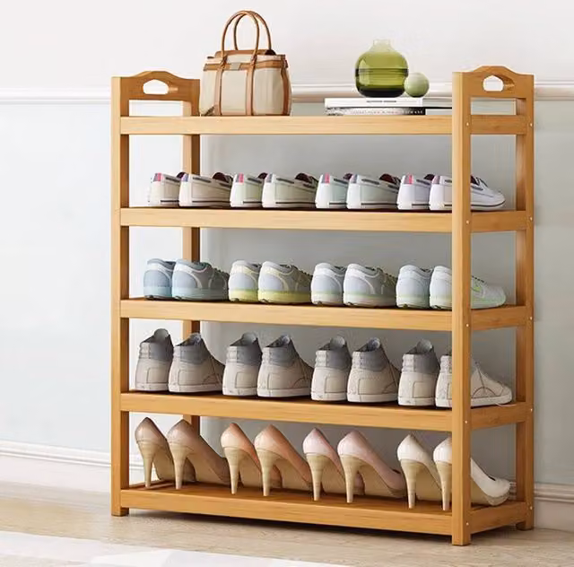 KORVIXA Bamboo Shoe Rack Organiser in Natural Beige, Width: 100 cm