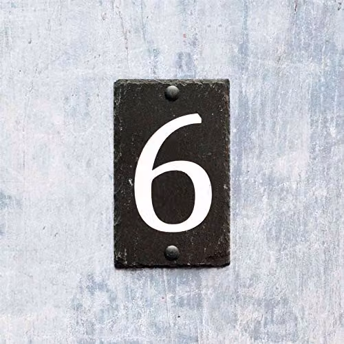 Nicola Spring Rustic Natural Slate House Number 6 Wall Sign, Grey and White, W: 9.0 cm, H: 14.5 cm – 2