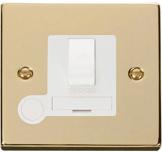 SE HOME Polished Brass 13A Switched Fused Connection Unit with White Flex