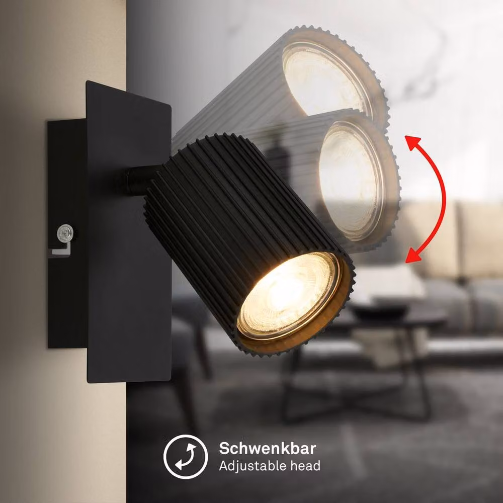 Briloner Black Metal Adjustable Wall Light Spotlight with GU10 Socket, W/D/H: 13 x 8 x 9 cm – 3