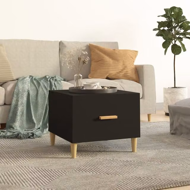 Berkfield Home Black Square Coffee Table in Engineered Wood, W/D/H: 50 x 50 x 40 cm