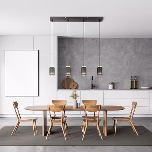 Netlighting Korben Bar Pendant Ceiling Light in Black and Gold, 4x GU10 Sockets, W/D/H: 60 x 6 x 60 cm, Height Adjustable up to 120 cm – 4