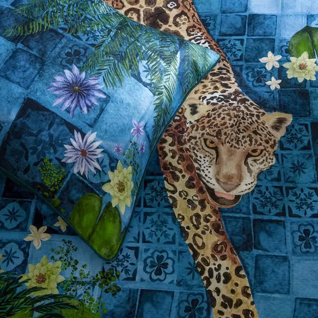 Majorelle Moroccan Animal and Floral Reversible Duvet Cover Set in Azure Blue, 180 x 200 cm