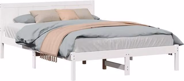 Berkfield Home White Solid Pine Wood Bed Frame, W/D/H: 140 x 200 cm