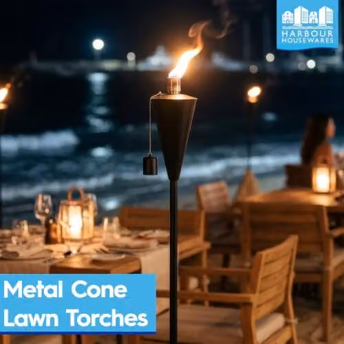 Harbour Housewares Metal Cone Garden Torches in Silver, Pack of 6, Height: 146 cm – 2