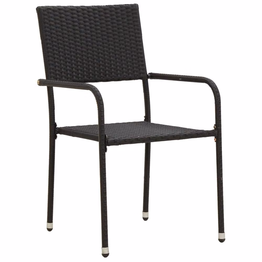 Berkfield Home 3 Piece Black Poly Rattan Outdoor Dining Set with Acacia Wood Table and Chairs – 3