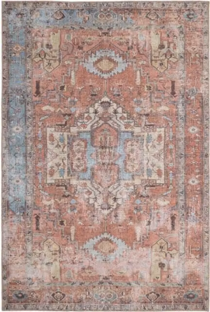 Kukoon Beige and Terracotta Distressed Abstract Vintage Rug, Non-Slip and Washable, W: 160 cm, D: 230 cm