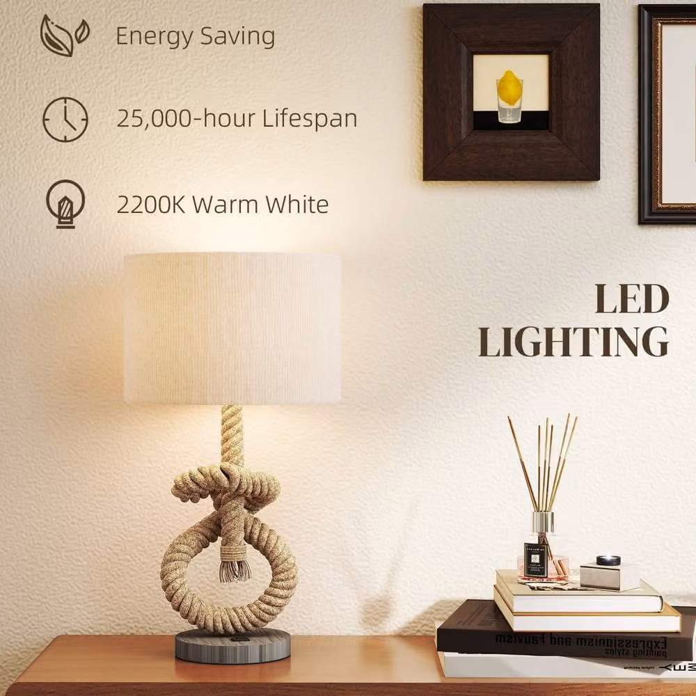 Wyld Haus Releta Nautical LED Table Lamp with USB Charging Port in Beige – 5