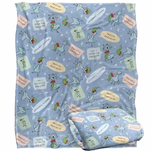 Hidden Pigeon Dont Let The Pigeon Drive The Sleigh Christmas Throw Blanket, Blue and White, W/D/H: 152 x 127 cm – 1