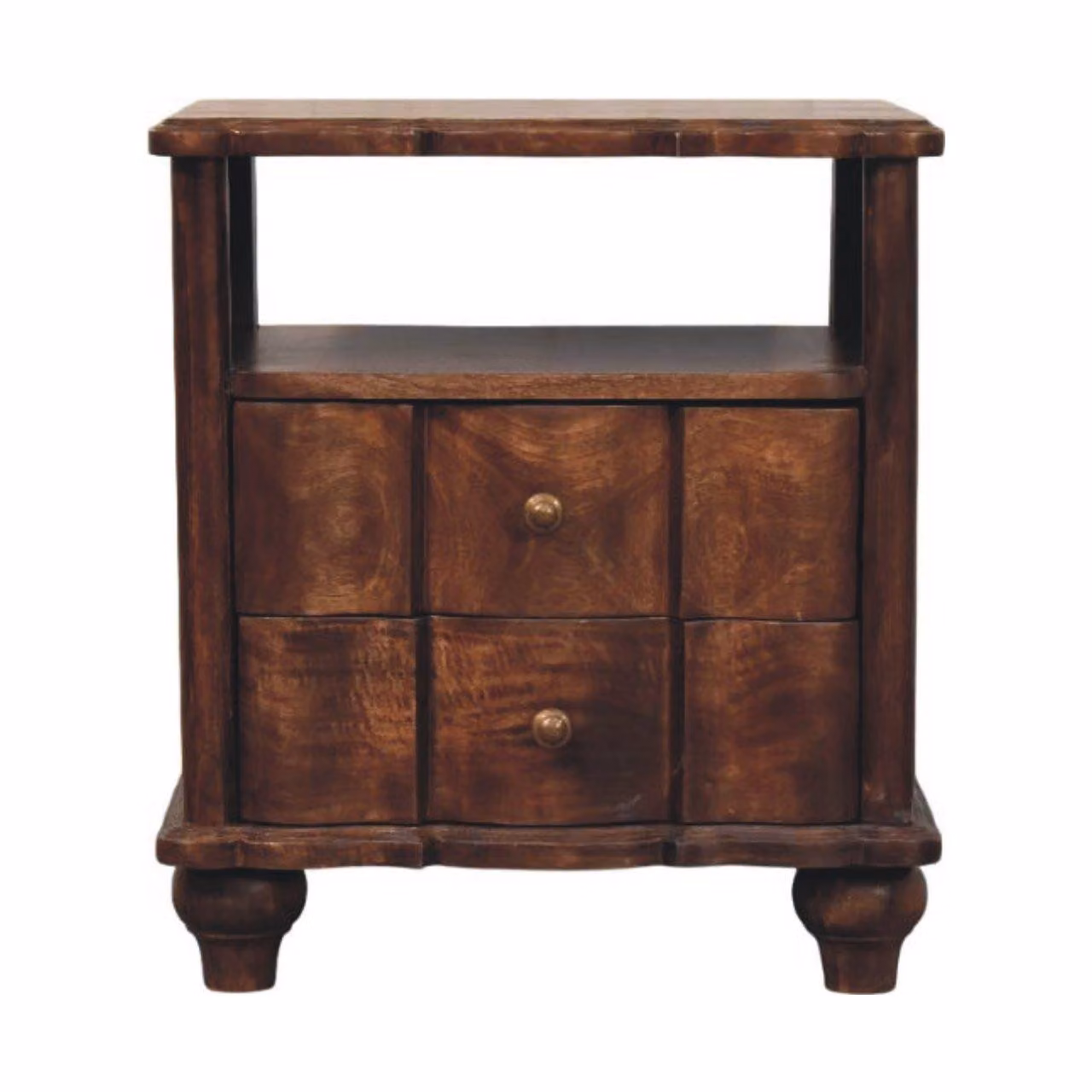 Aosom UK Solid Mango Wood Bedside Table in Brown with Drawers and Open Shelf, W/D/H: 55 x 40 x 63 cm – 2