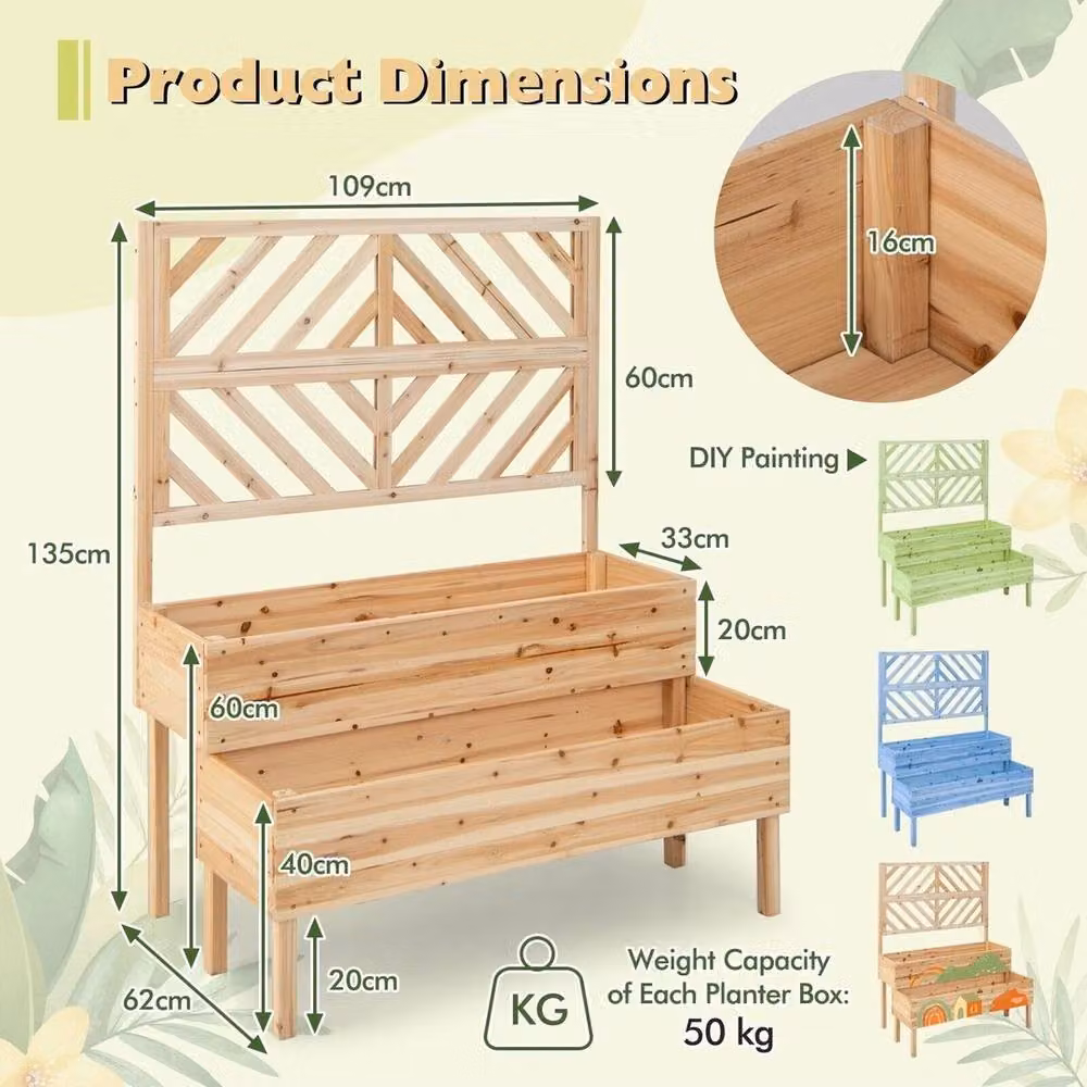 Havendro 2-Tier Brown Wooden Raised Garden Bed with Trellis Elevated Planter Box – 2