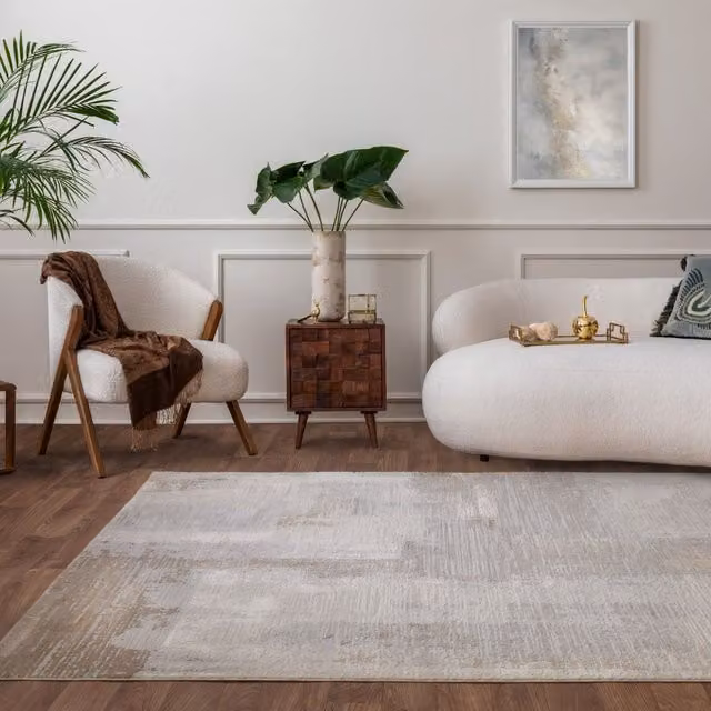 The Rug Shop UK Silver Modern Abstract Machine Woven Area Rug, W: 200 cm, D: 290 cm – 1
