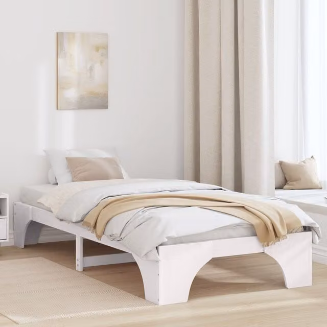 Berkfield Home Minimalist Solid Wood Bed Frame in White, W/D/H: 90 x 200 cm – 1