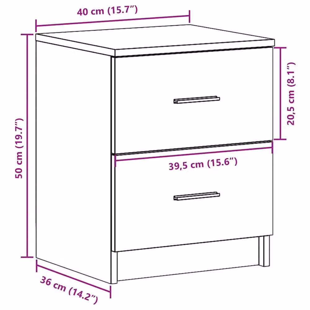 Berkfield Home Bedside Cabinet with 2 Drawers, Concrete Grey, W/D/H: 40 x 36 x 50 cm – 2