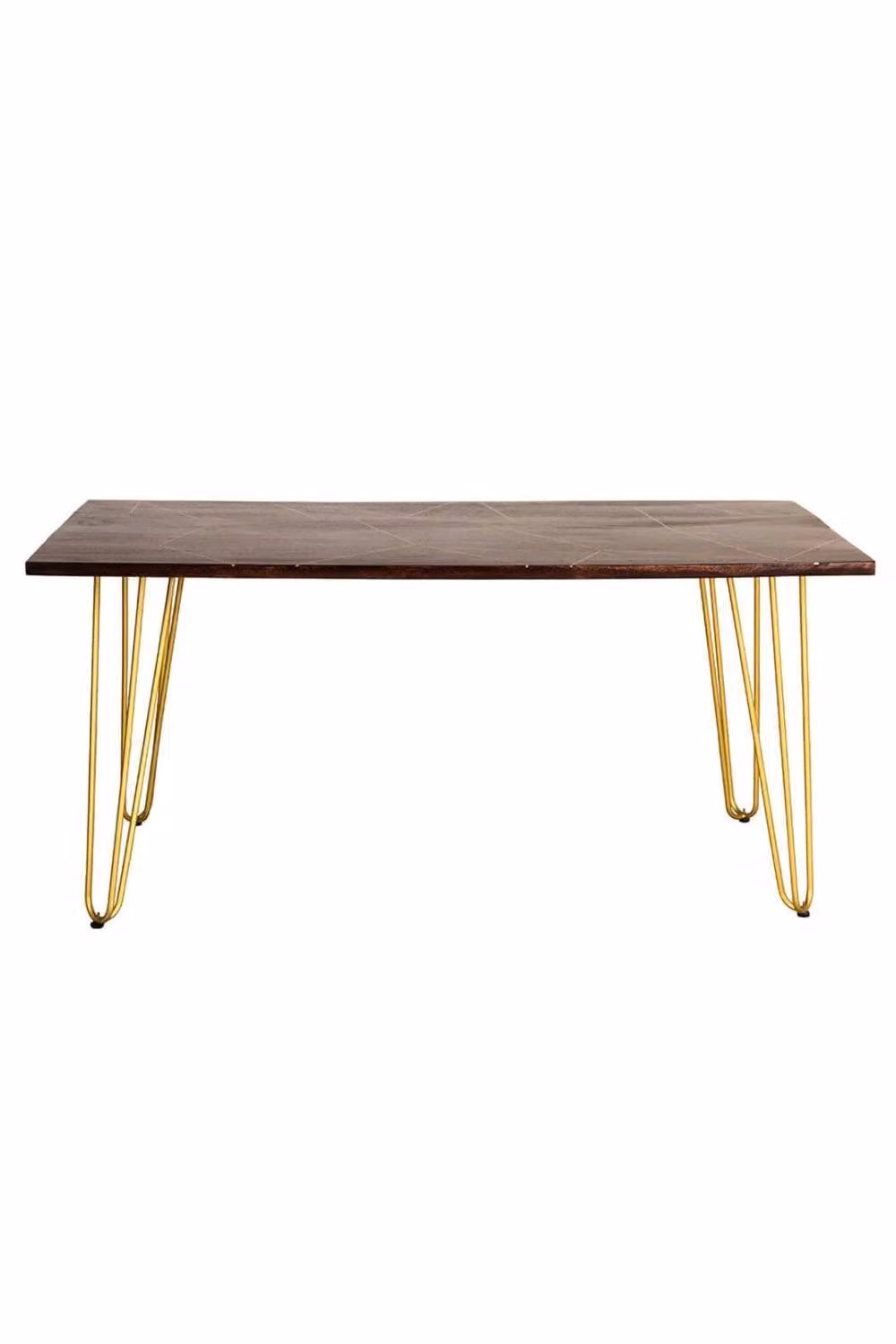 IH Design Silchester Rectangular 6 Seater Dining Table in Dark Mango Wood with Gold Detail, Brown – 2