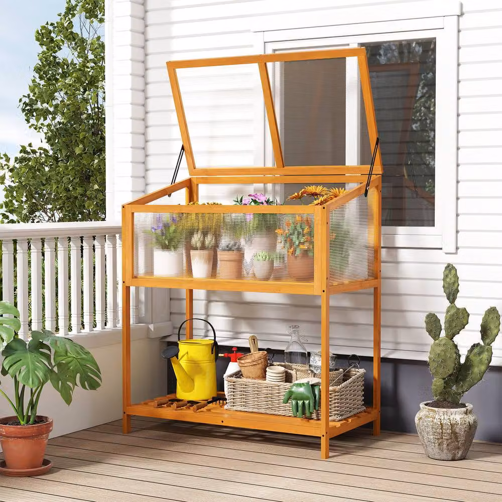Gymax Orange Space-saving Indoor Outdoor Greenhouse Cold Frame Planter Protection W/D/H: 152 x 90 x 50 cm – 2