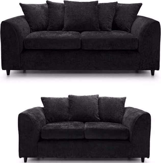 LUXURY LIFE Dylan Chenille Fabric 2 Seater Sofa Set in Black