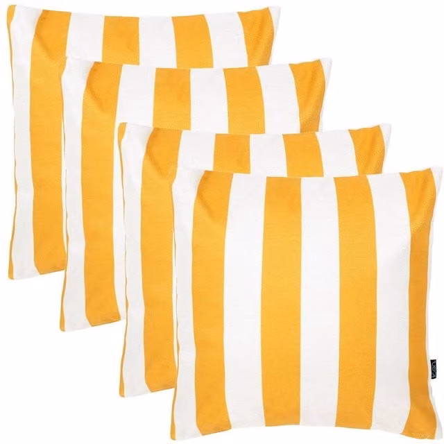 icon Set of 4 Striped Square Indoor Outdoor Cushions, Yellow, W/D/H: 43 x 43 x 43 cm – 1