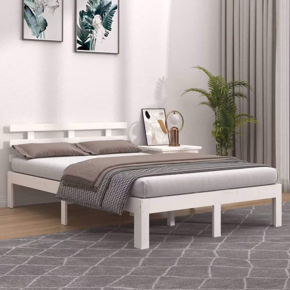 Berkfield Home White Solid Pine Wood Bed Frame W: 150 cm, D: 200 cm – 2
