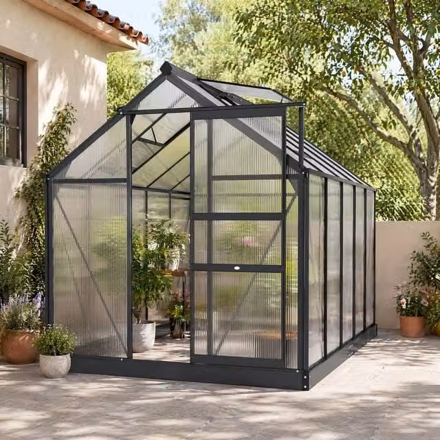 STILVORA Grey Walk-In Greenhouse with Sliding Door and Polycarbonate Windows, W/D/H: 182.88 x 190.0 x 201.0 cm – 1