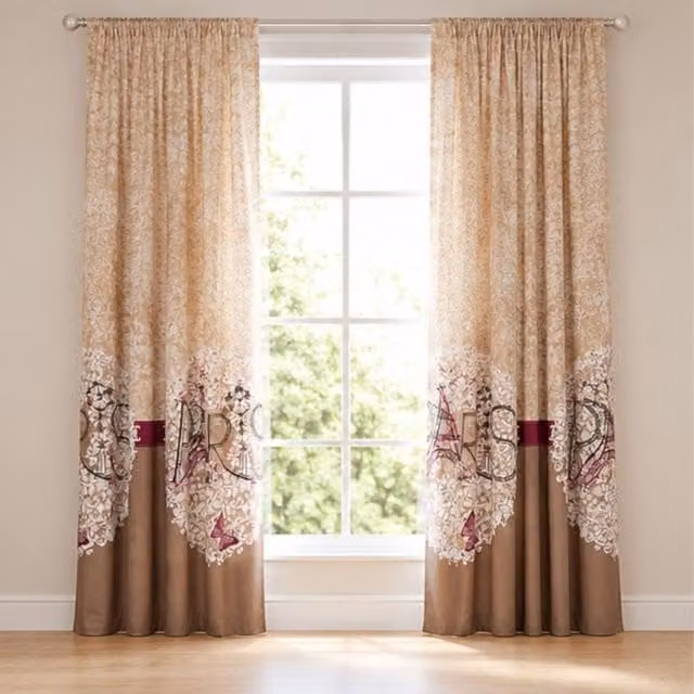 Smart Living Oooh La La Curtains Pair with Tie Backs, Eiffel Tower Print in Beige, Width: 167 cm, Drop: 183 cm – 1