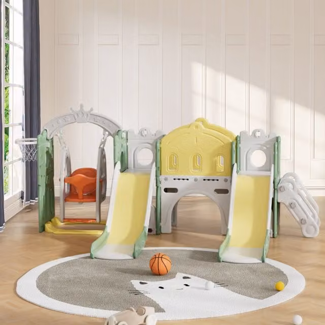 Livingandhome Toddler Play Tower with Swing and 2 Slides in Green and Multicolour