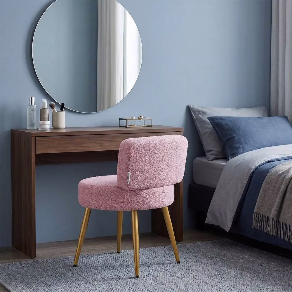 PAWNORA Dressing Table Chair in Purple Bouclé with Pink Metal Legs – 3