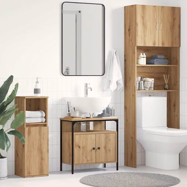 Berkfield Home Artisan Oak Bathroom Sink Cabinet in Brown, W/D/H: 60 x 30 x 60 cm – 1