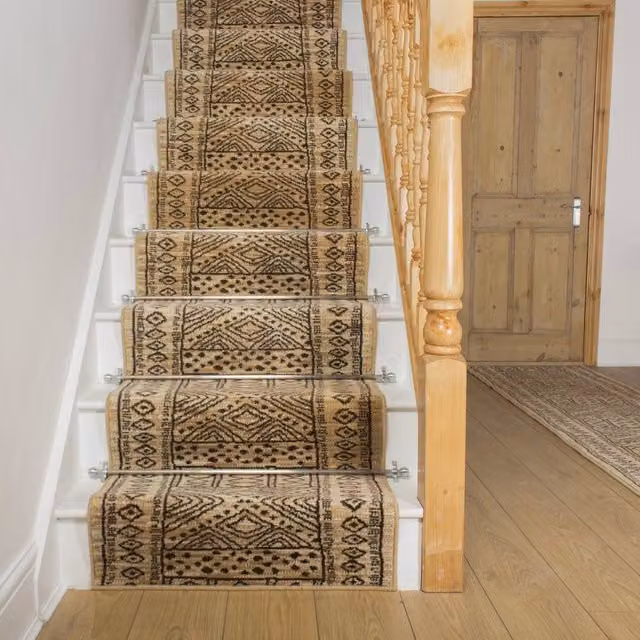 runrug Afrikans Stair Runner Carpet in Light Beige, W: 60 cm, L: 690 cm – 1