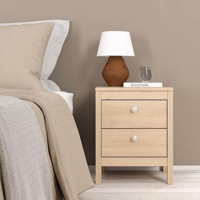 Furniture To Go Madrid Bedside Table with 2 Drawers in White and Hickory Oak