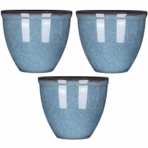 Garden Gear Blue Glazed Effect Bell Shape Planter, Height: 34 cm