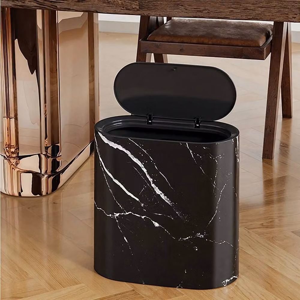 EONLION Small Plastic Marble Pattern Trash Can with Flip Lid, Black, Height: 100 cm – 3