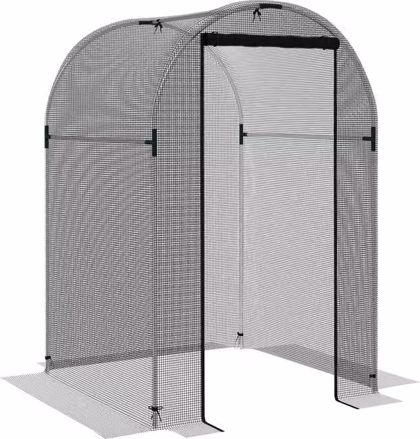 Outsunny Galvanised Steel Fruit Cage Plant Protection Tent with Zipped Door, Black, W/D/H: 120 x 120 x 190 cm