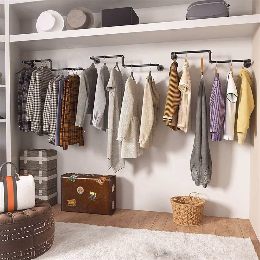 FLAVORA Industrial Matt Black Metal Wall Mounted Clothes Hanging Rack, W: 100 cm, H: 100 cm, D: 100 cm – 4