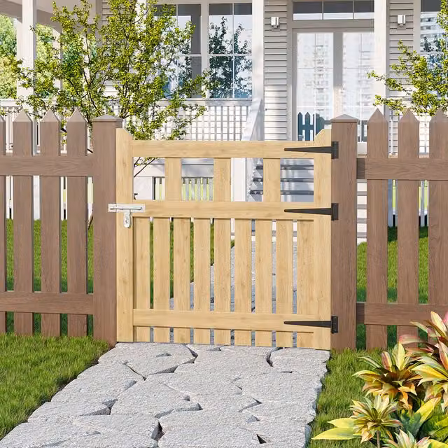 Lifeideas Outdoor Wooden Garden Gate with Door Bolt in Brown and Yellow, Width: 90 cm