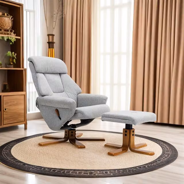 Livingandhome Modern Ergonomic Swivel Lounge Recliner Chair with Ottoman in Grey and Brown
